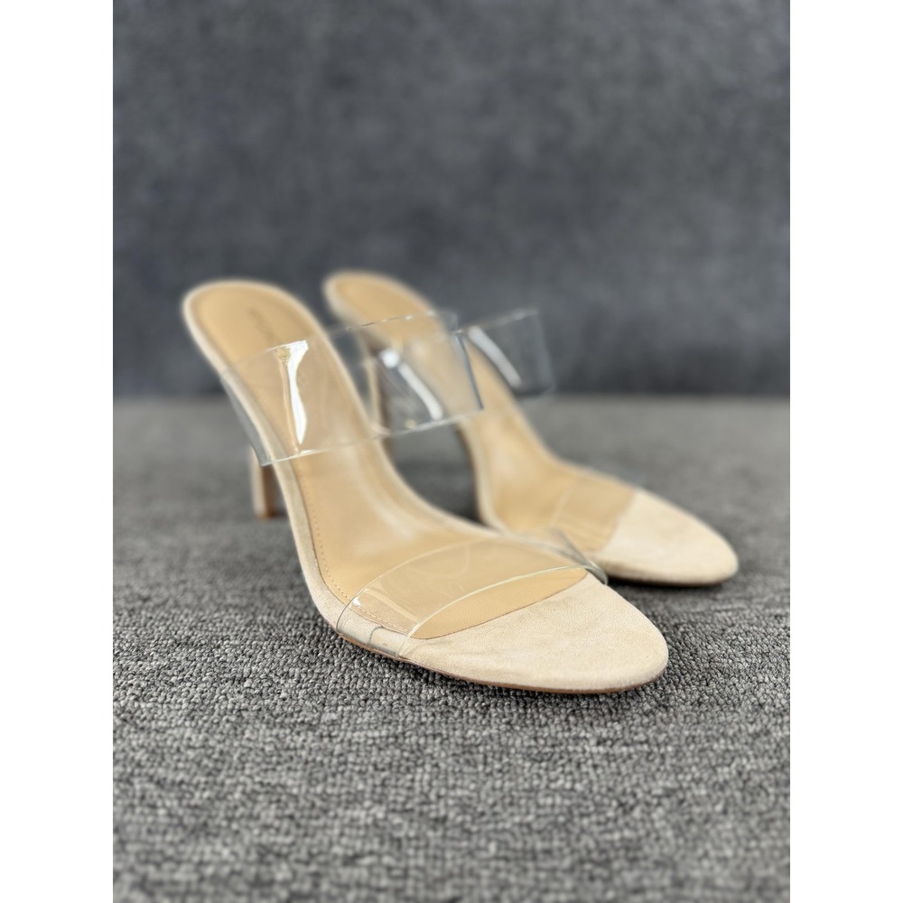 Veronica Beard Heels Womens 9 Beige Nude Clear PVC Slide Heels Strappy
